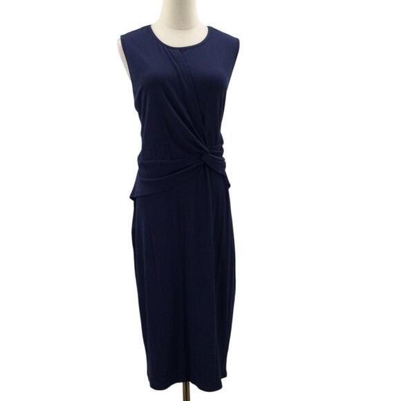 BLOOMCHIC 14-16 1X Plus Blue Round Neck Twist front Midi Dress NWT B102 - Picture 1 of 7